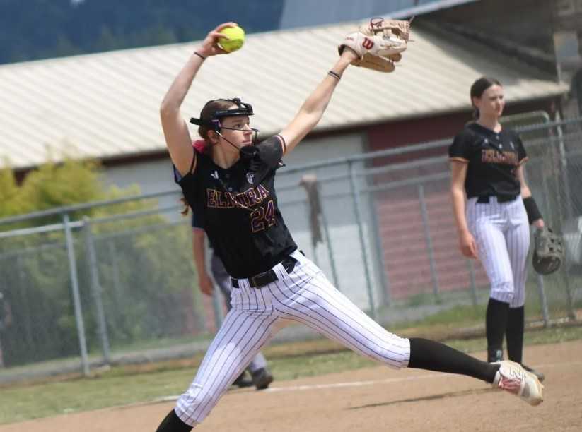 Audrey Varozza struck out nine to propel Elmira/Mapleton past Amity 14-2 in a 3A first-round game. (Photo by Jeremy McDonald)