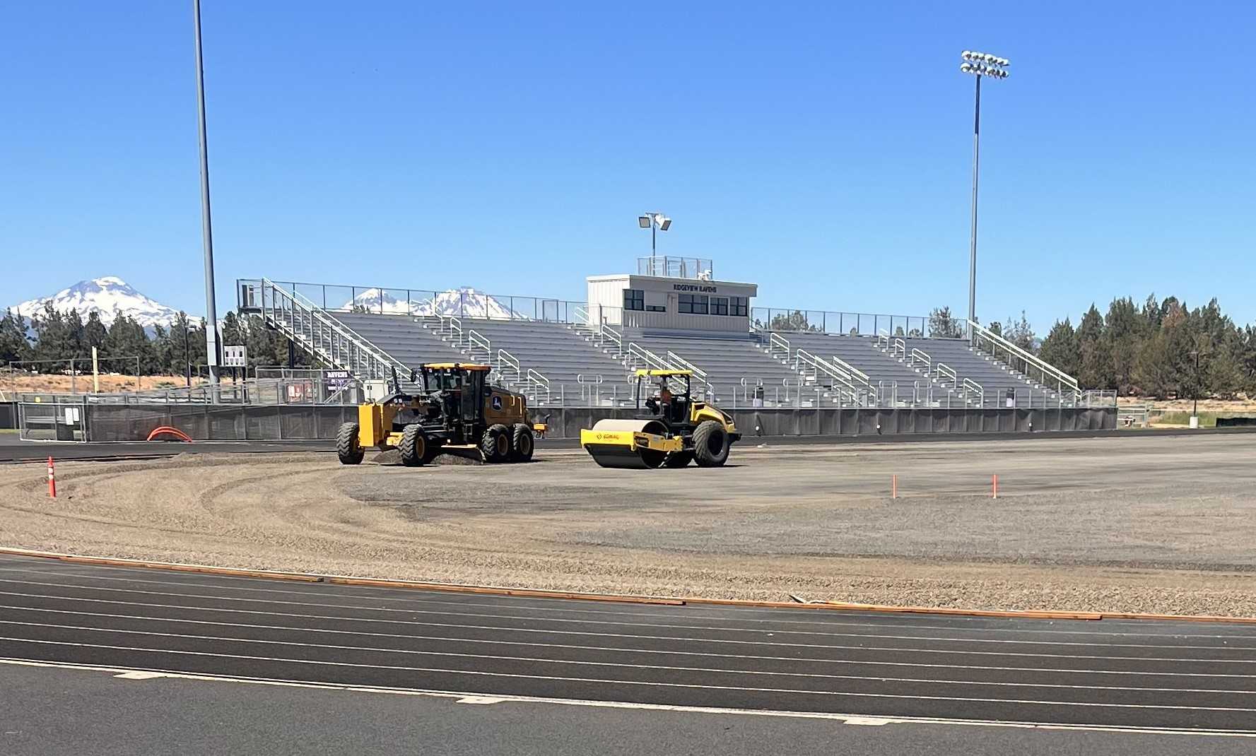 Construction continued this week on the stadium field at Ridgeview.