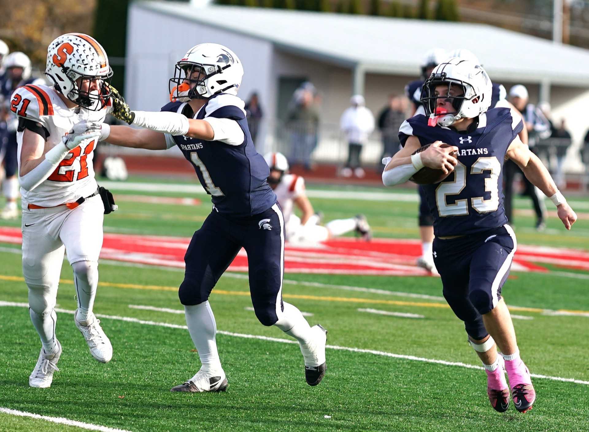 Conner Harvey (23) rushed for 1,231 yards and 24 touchdowns for 4A champion Marist Catholic in 2024. (Photo by J.R. Olson)
