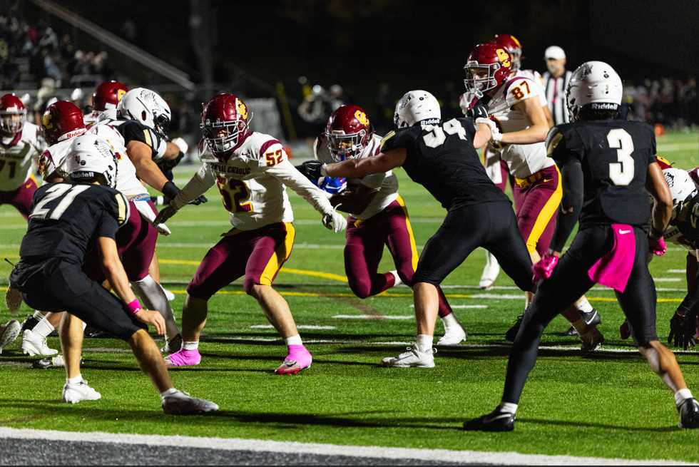Central Catholic runs the ball against Nelson in week eight action. (Courtesy photo: Ben Teese/Portland Preps)