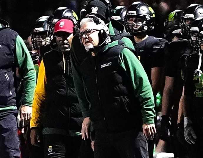 Jon Eagle went 45-4 in four seasons at West Linn, leading the Lions to state titles in 2022 and 2024. (Photo by J.R. Olson)