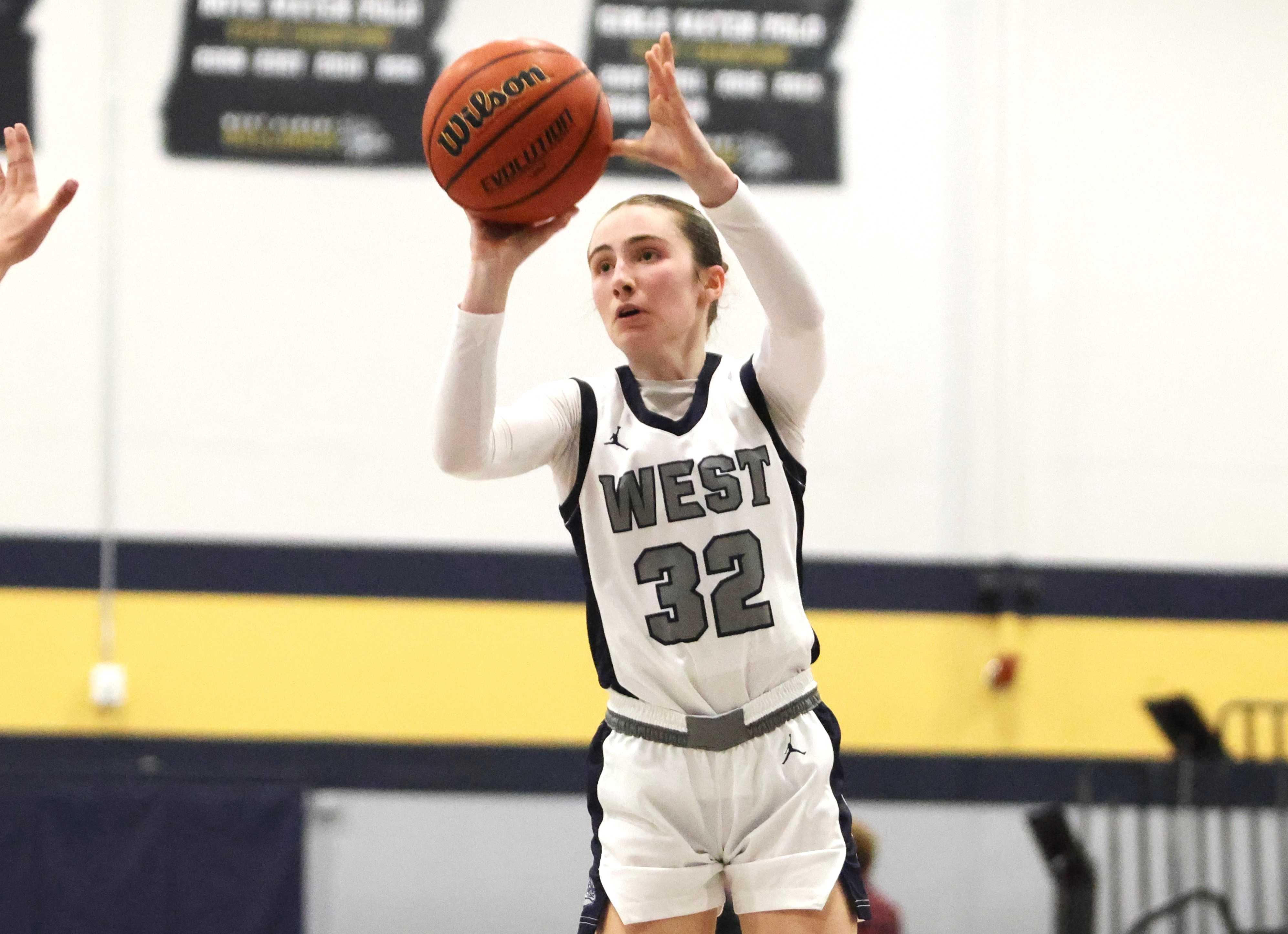 West Albany junior Payton Starwalt has made 78 three-pointers this season and 269 in her career. (Photo by Brian Tidwell)