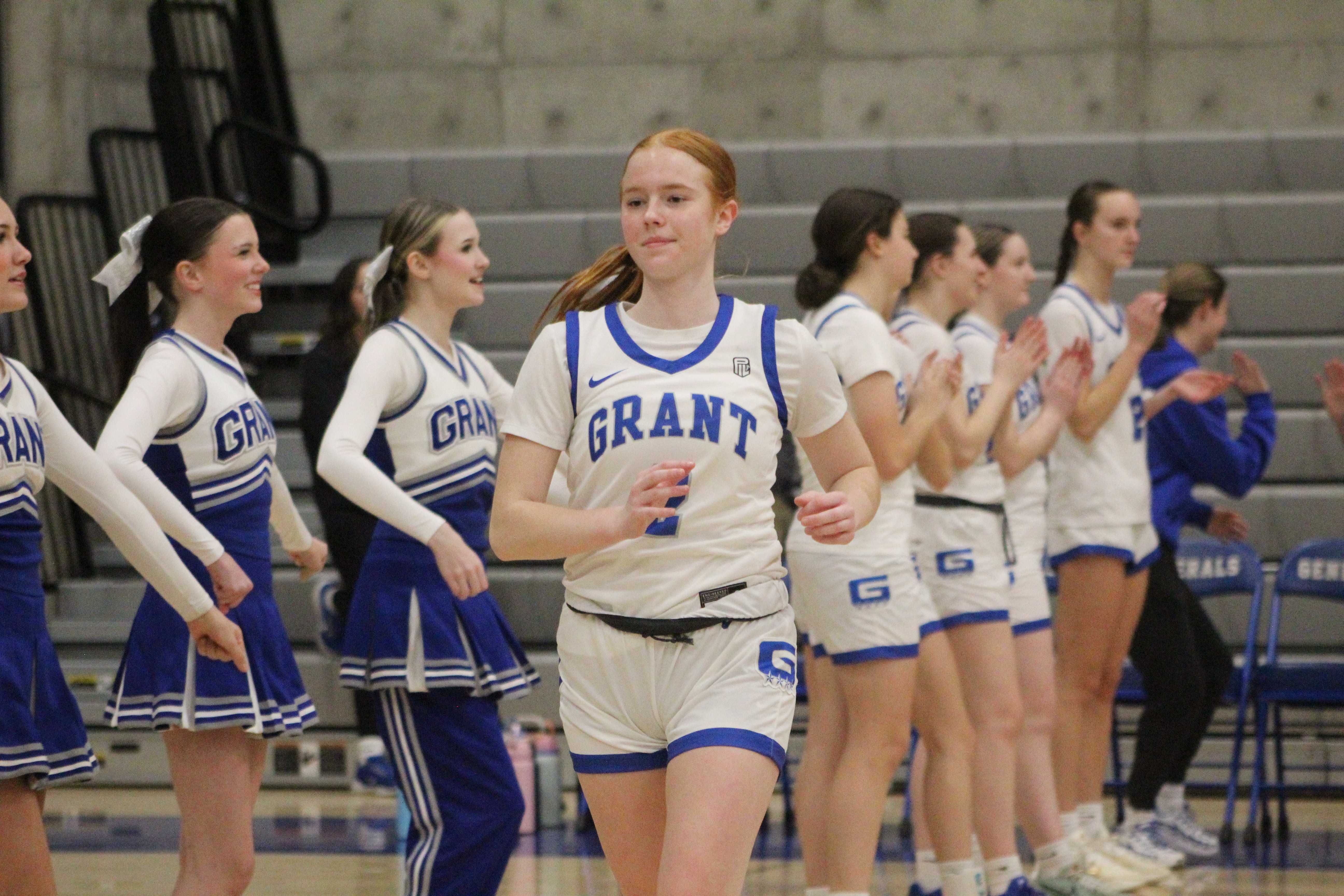Grant's Finley Dalton comes out for lineup introductions against Lincoln. (Photo by Austin White/Portland Preps)