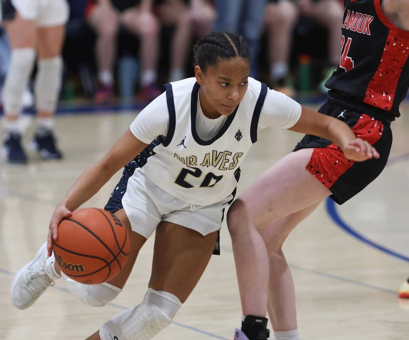 Banks junior guard Nylah Vanthom was the league defensive player of the year the last two seasons. (Photo by Angela Grossnickle)