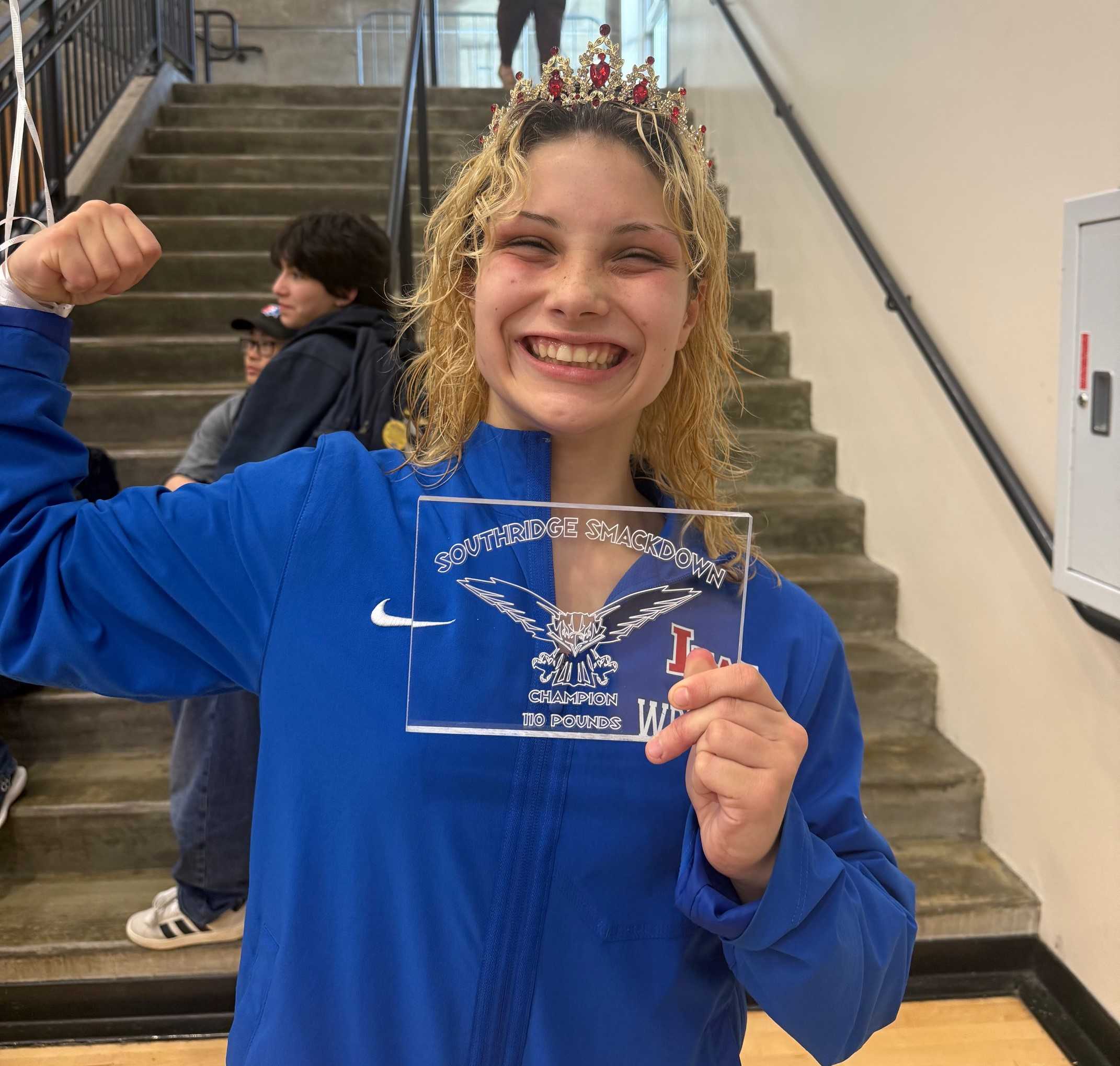 Lebanon's Mary Jane Duty poses after winning her bracket at Southridge Smackdown. (Photo from Brooklyn McElroy)