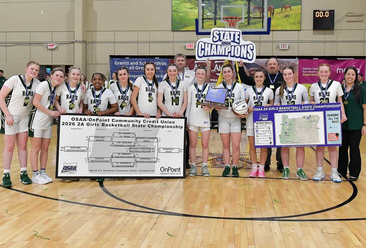 The Regis girls claimed their first state championship in 12 years Saturday by defeating Stanfield. (Photo by Andre Panse)