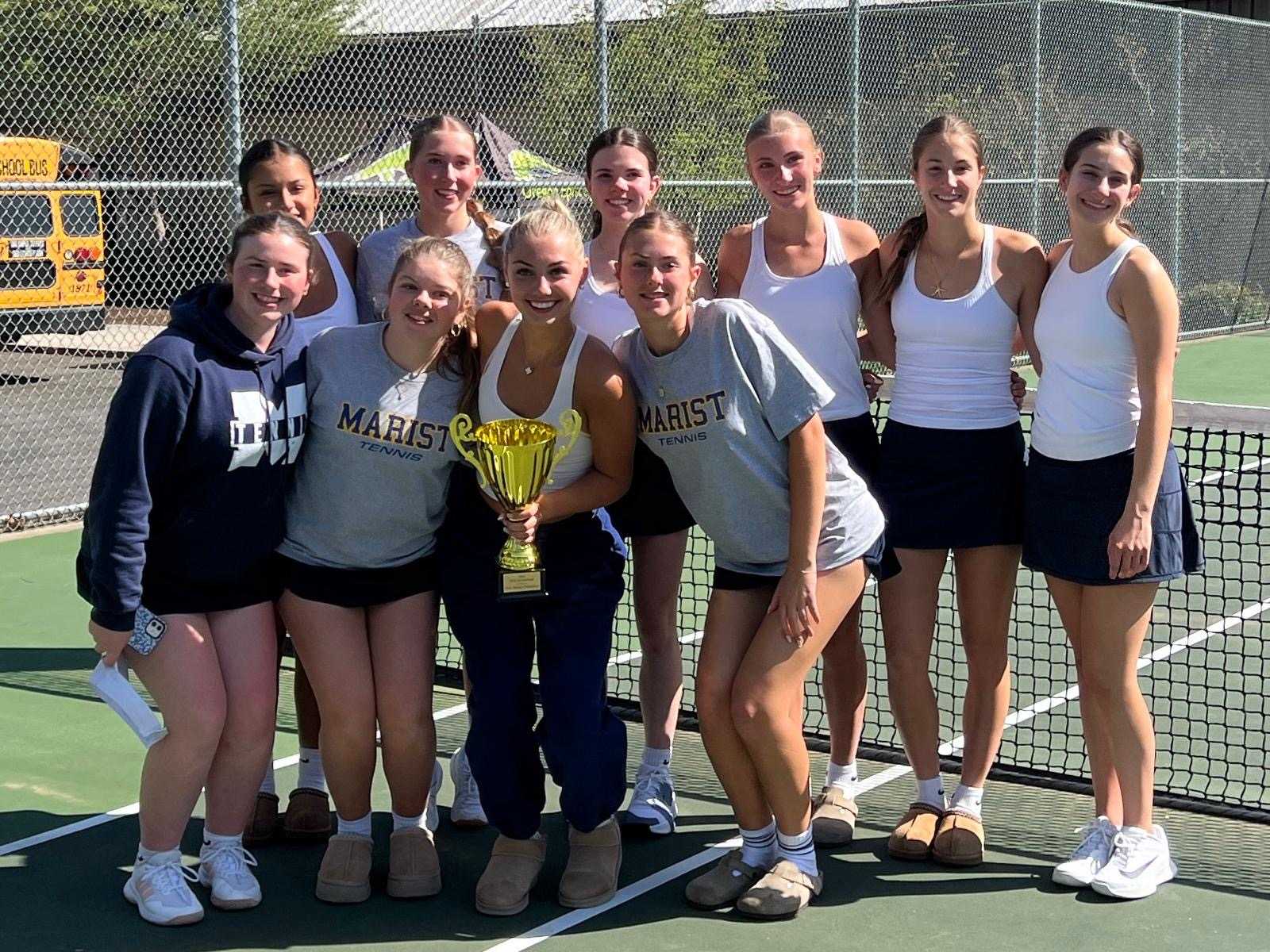 The Marist Catholic girls tennis team at the OES tournament April 18. (Photo from Jeff Priske)