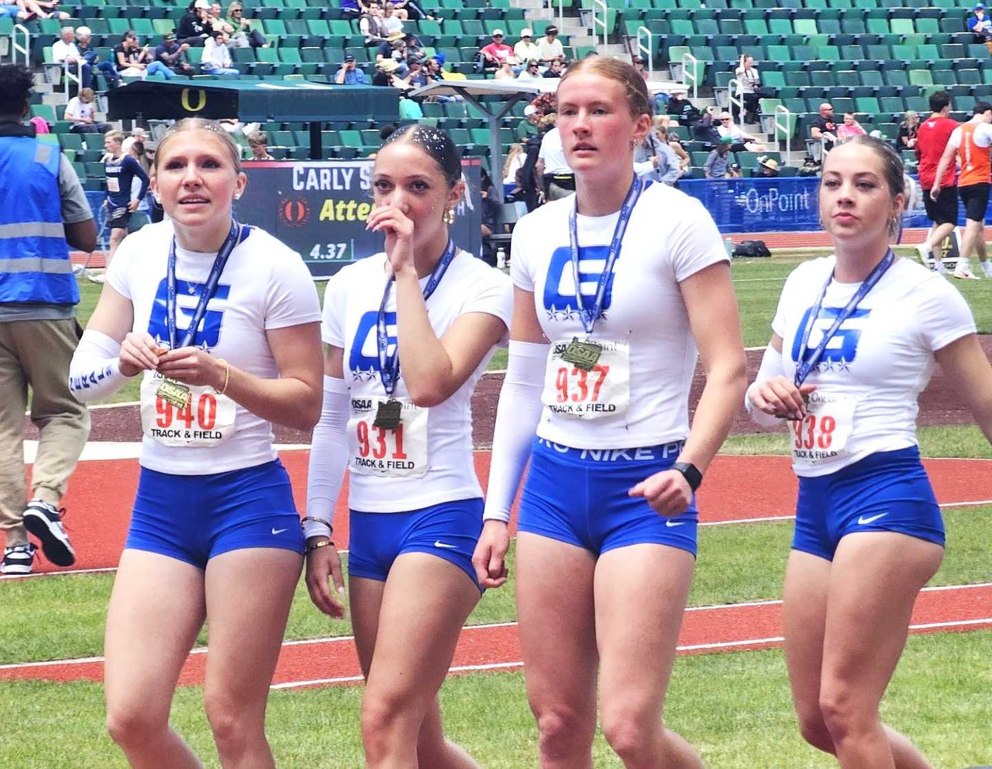 Grant's 4x100 relay team, from left: Willa Stockton, Laela Divine, Osa Olsgaard, Rosemary Sheerin. (Courtesy DyeStat)