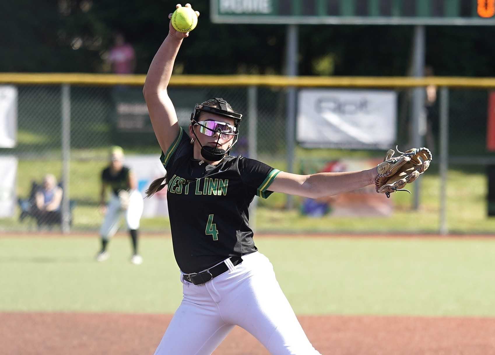 Freshman Emily Rucker pitched the first three innings of West Linn's semifinal win over Mountainside. (Photo by JR Olson)