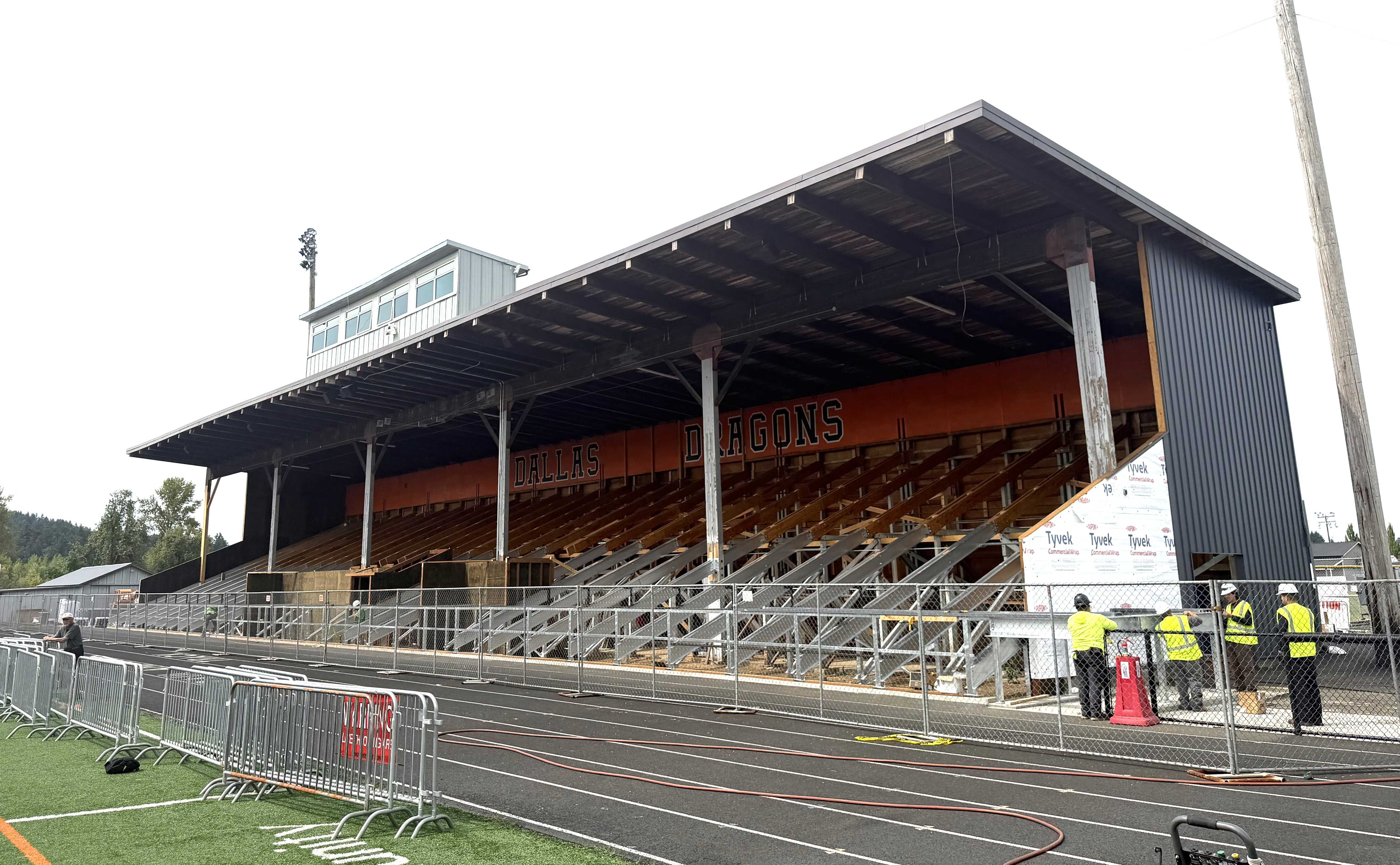 Workers continue construction this week.in a $5.5 million project at Dallas' Gallaspy Stadium. (Photo courtesy Dallas HS)