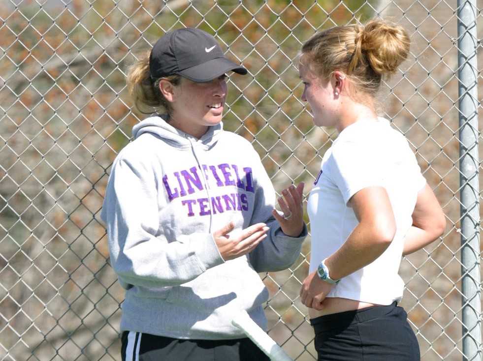 Amy Dames Smith coached Linfield's women's tennis team to 108 consecutive Northwest Conference wins. (Linfield University)