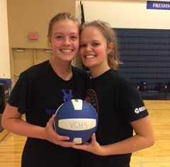 Setter Allie Merz (left) and outside hitter Kayla Robbins lead Valley Catholic. (Photo courtesy Valley Catholic)